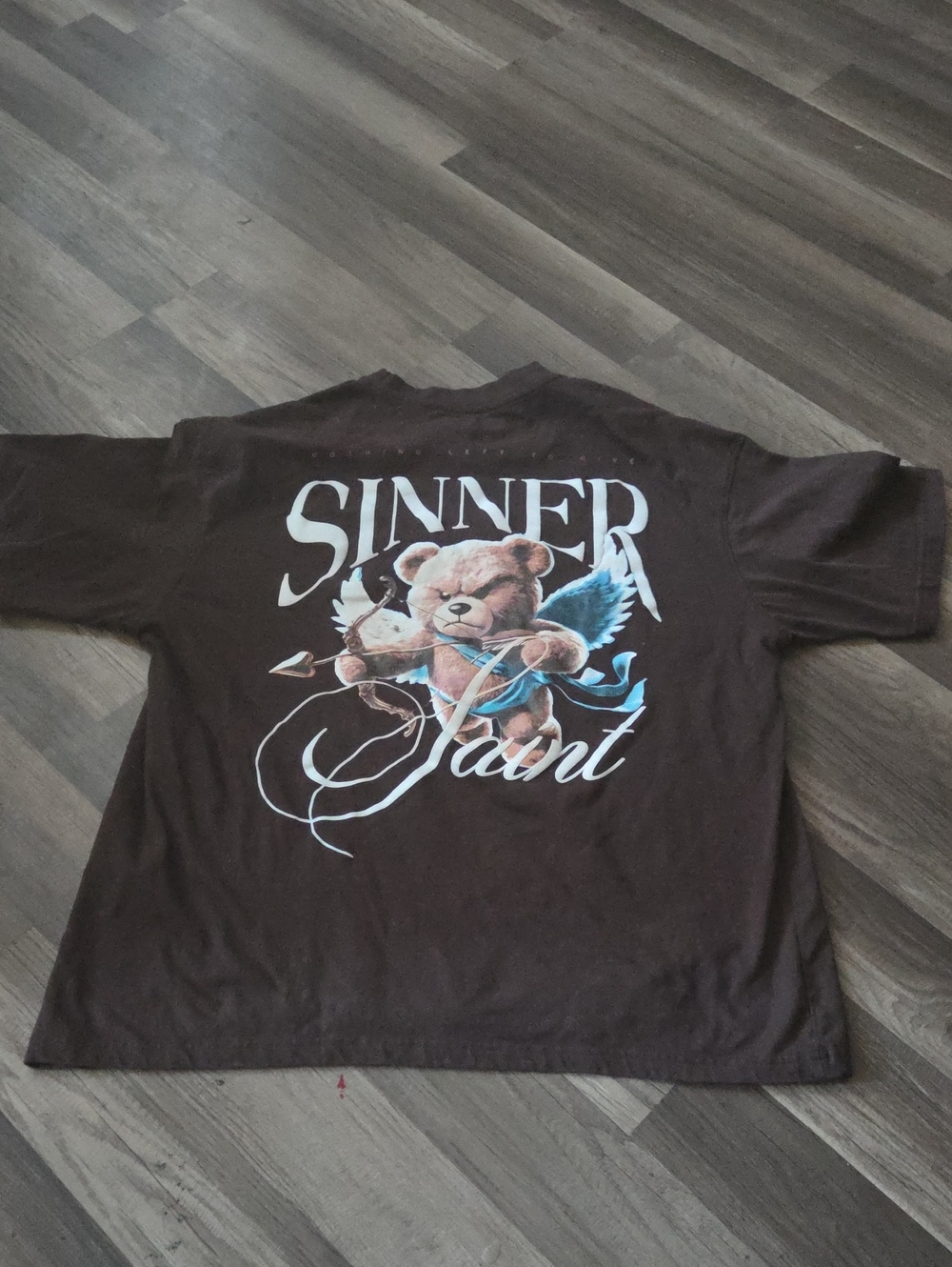 GSTR Brown Sinner Saint Teddy Bear Cupid Graphic Oversized Tee Size LARGE